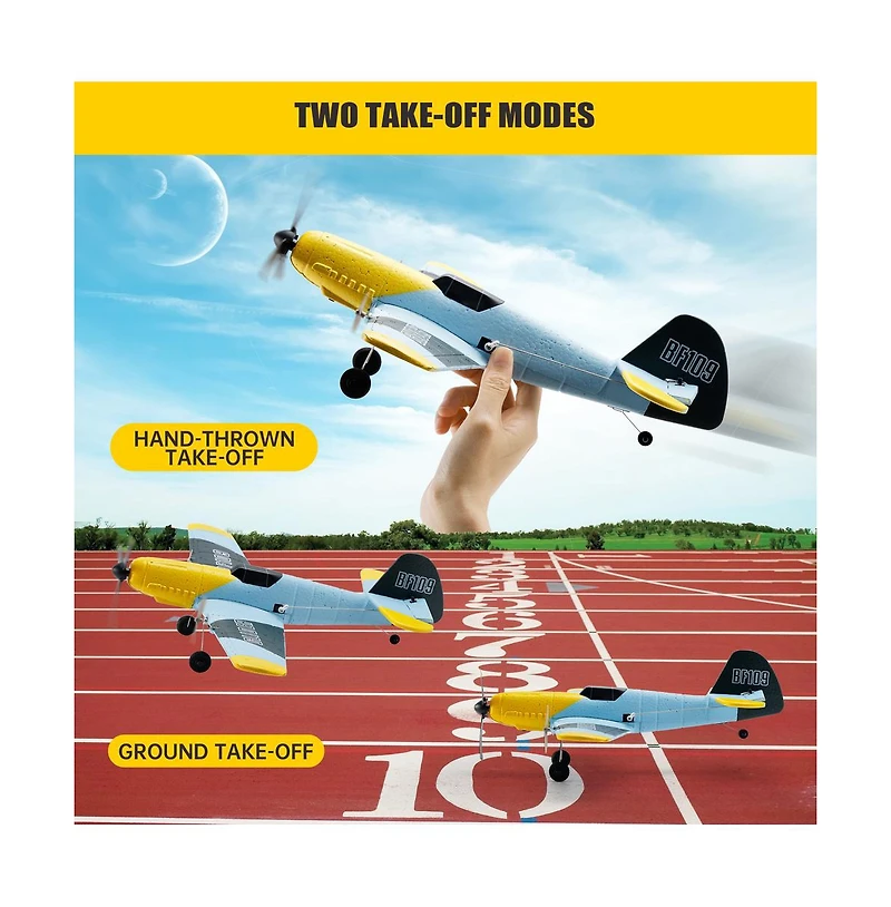 Bruce & Shark Bf-109 Rc Plane with 6-Axis Gyro Stabilization, 3-Channel 2.4G, 2 Batteries & Epp Foam