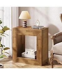 Tribesigns Rustic End Table, 2-Tier Wooden Side Table with Sturdy Base, Farmhouse Narrow Nightstand with Storage Shelf