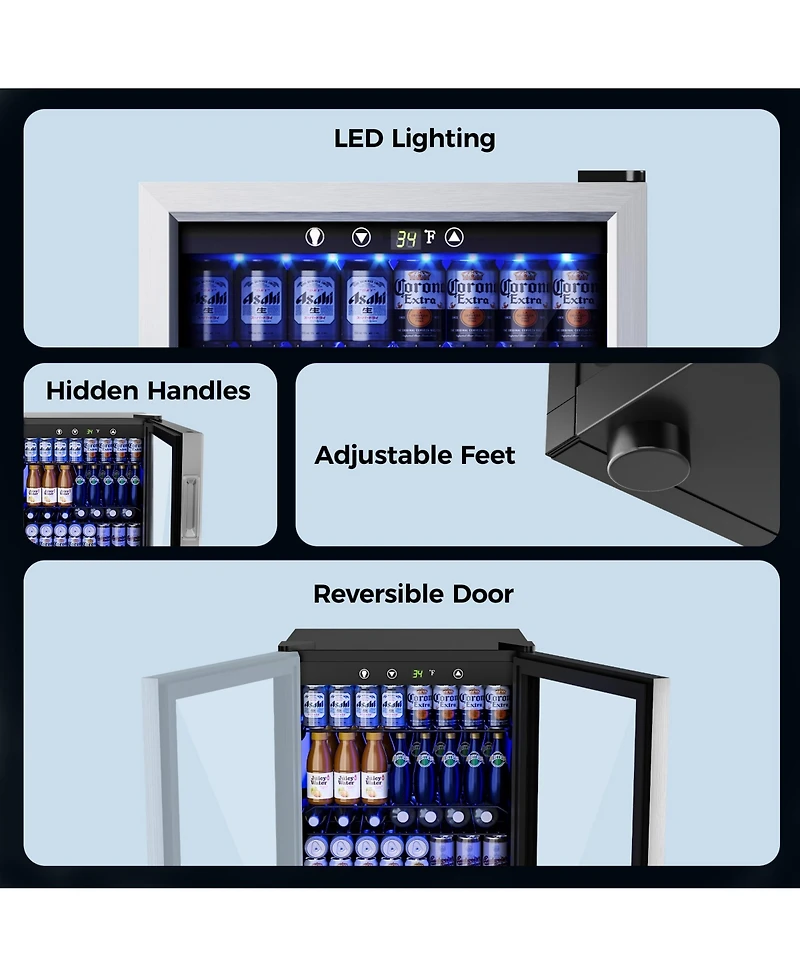 Euhomy 20-in 150-Can Capacity Sliver Freestanding Beverage Refrigerator with Reversible Door and Adjustable Shelves