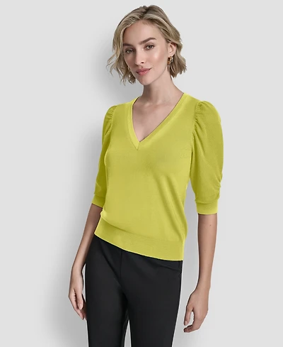Dkny Women's Puff-Sleeve V-Neck Sweater