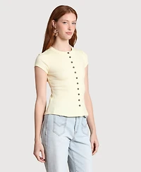 Avec Les Filles Women's Button-Front Crewneck Top