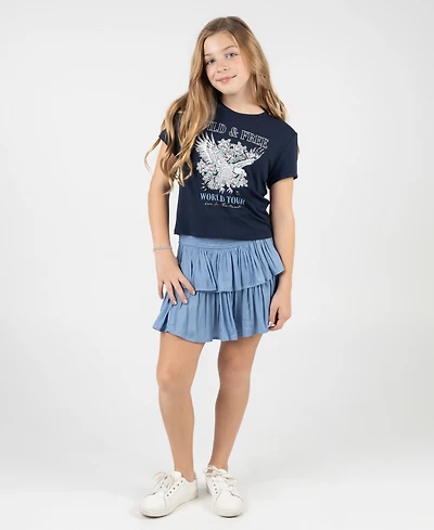 Rare Editions Girls' 7-12 Graphic Short-Sleeve T-Shirt and Skort, 2-Piece Set