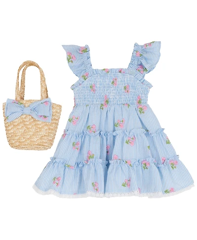 Rare Editions Girls' 2T-6X 2 Embroidered Square Neck Dress and Bag, 2-Piece Set