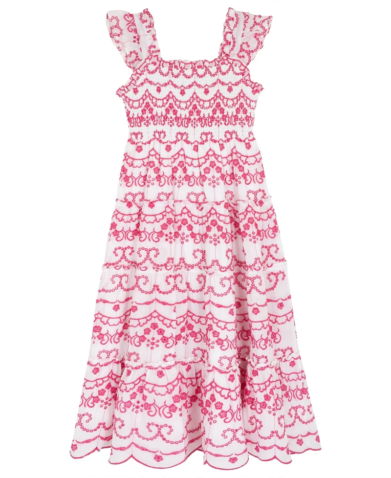 Rare Editions Girls' 7-16 Cotton Eyelet Flutter Square Neck Dress