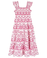 Rare Editions Girls' 7-16 Cotton Eyelet Flutter Square Neck Dress