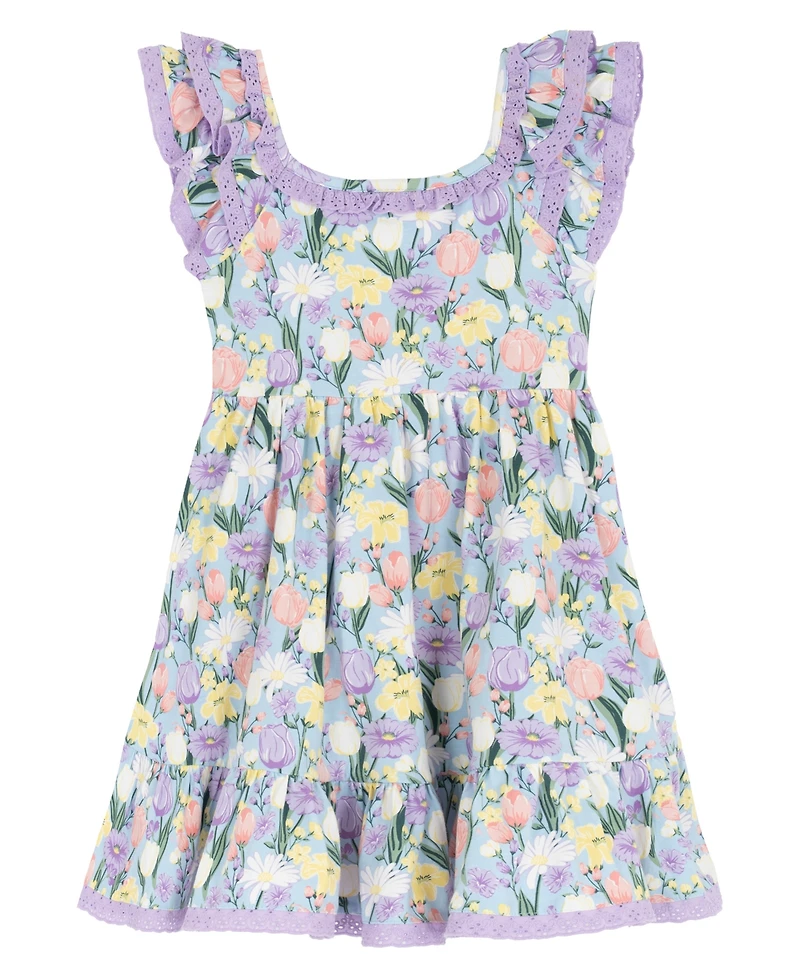 Rare Editions Girls' 2T-6X Peri Printed Square Neck Dress