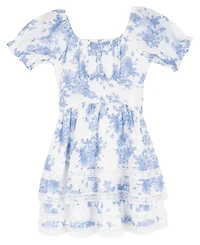 Rare Editions Girls' 7-16 Toile Puff-Sleeve Lace Trim Dress