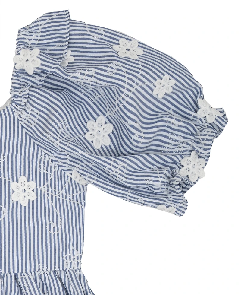 Rare Editions Girls' 2T-6X Striped Embroidered Flutter Sleeve Dress