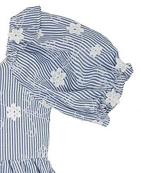 Rare Editions Girls' 2T-6X Striped Embroidered Flutter Sleeve Dress