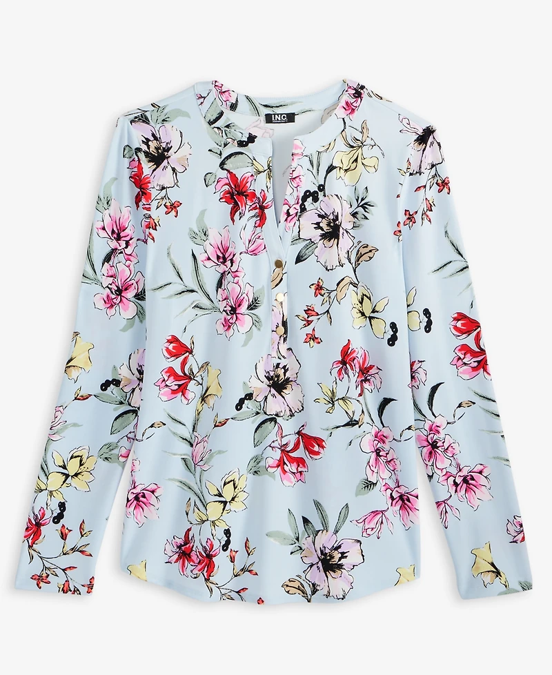 I.n.c. International Concepts Petite Floral-Print Henley Top, Macy's Exclusive