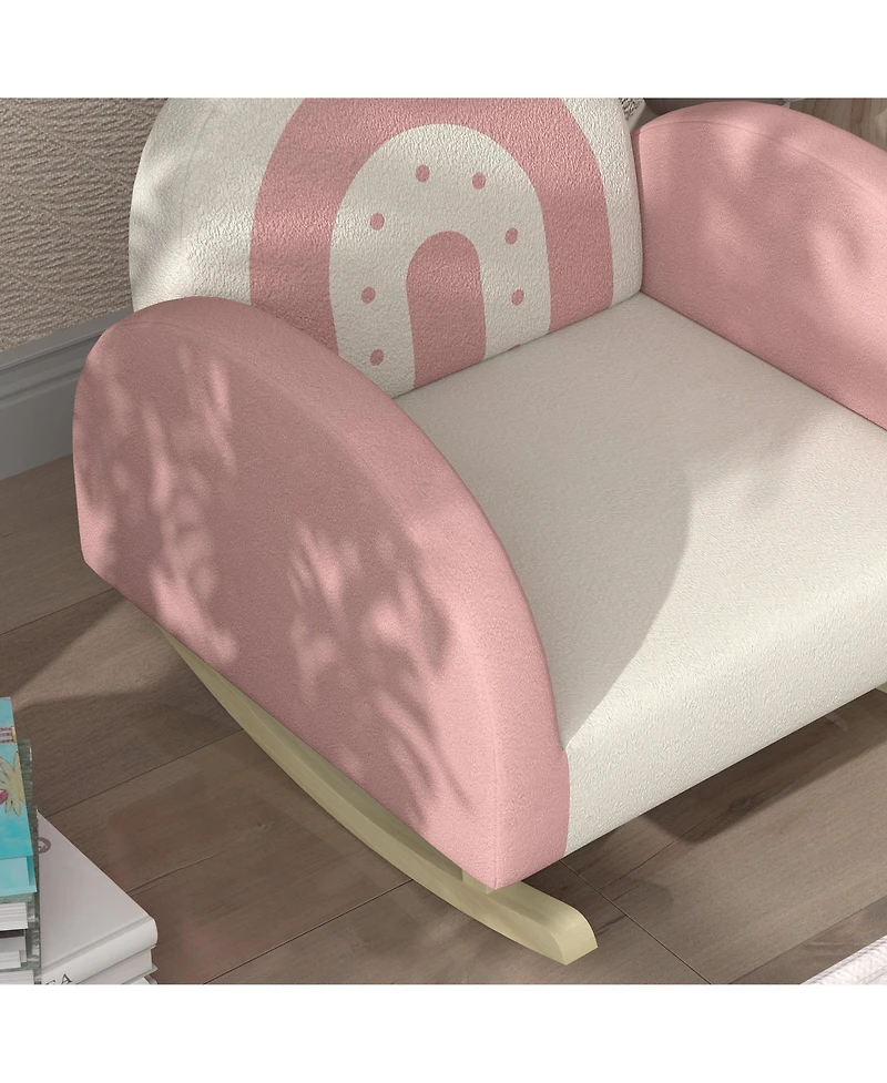 Jujabu Kids Rocking Chair Princess Crown Toddler Chair Armchair Rocker with Rainbow Backrest for Bedroom Playroom Pink