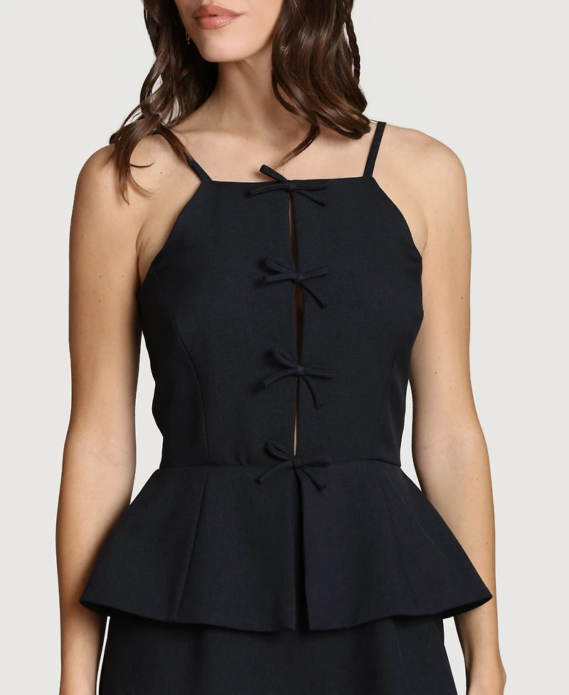 Avec Les Filles Women's Bow Vest Twofer Square Neck Jumpsuit