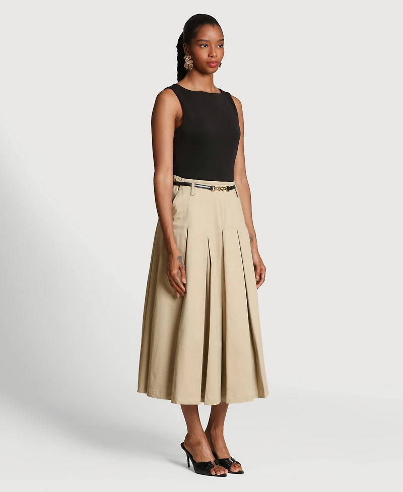 Avec Les Filles Women's Release Pleat Skirt Combo Dress