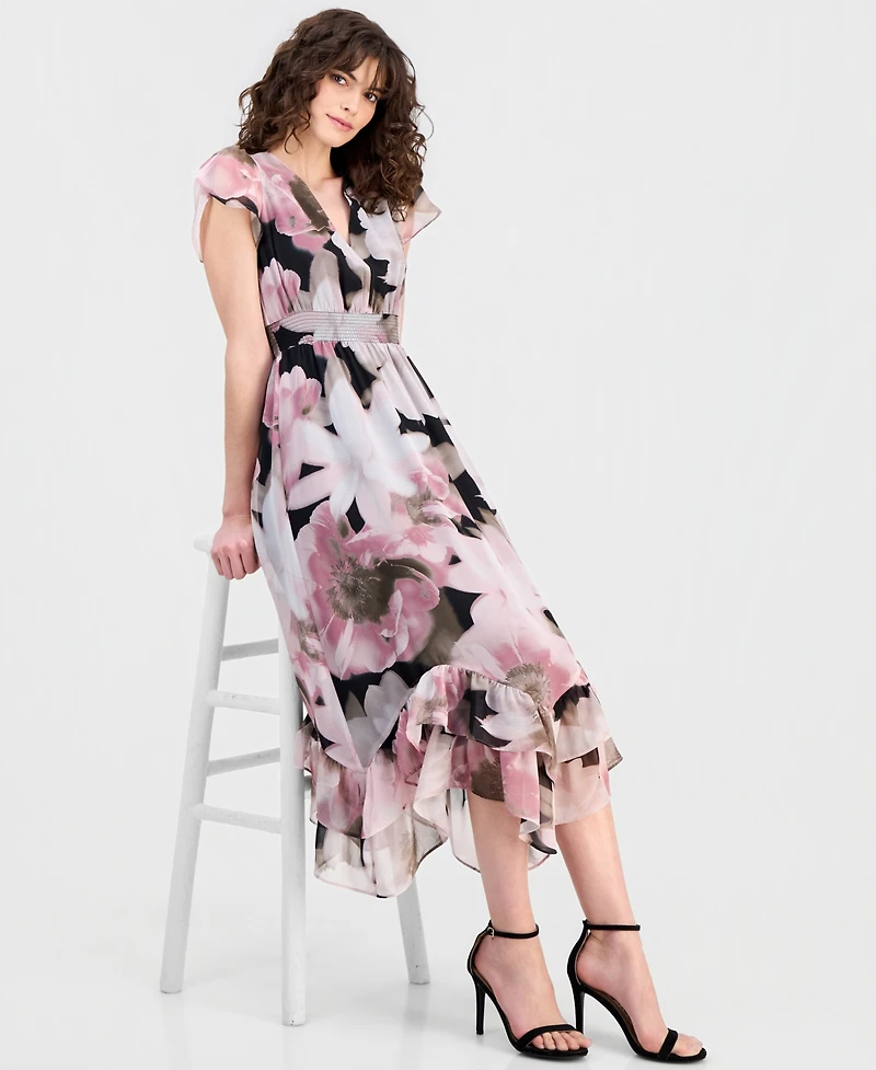 Anne Klein Women's Floral-Print Smocked Ruffled Dress