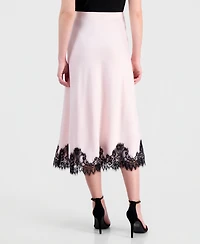Anne Klein Women's Lace-Trim Midi Satin Skirt