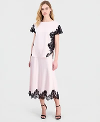 Anne Klein Women's Lace-Trim Midi Satin Skirt