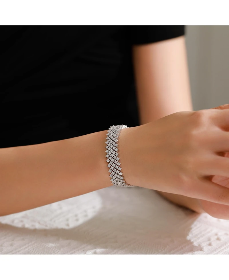 Sterling Silver 14K Gold Plated Clear Cubic Zirconia 4-Row Tennis Bracelet