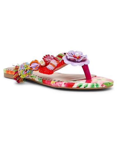 Betsey Johnson Women's Doloris Floral Thong Flat Sandals