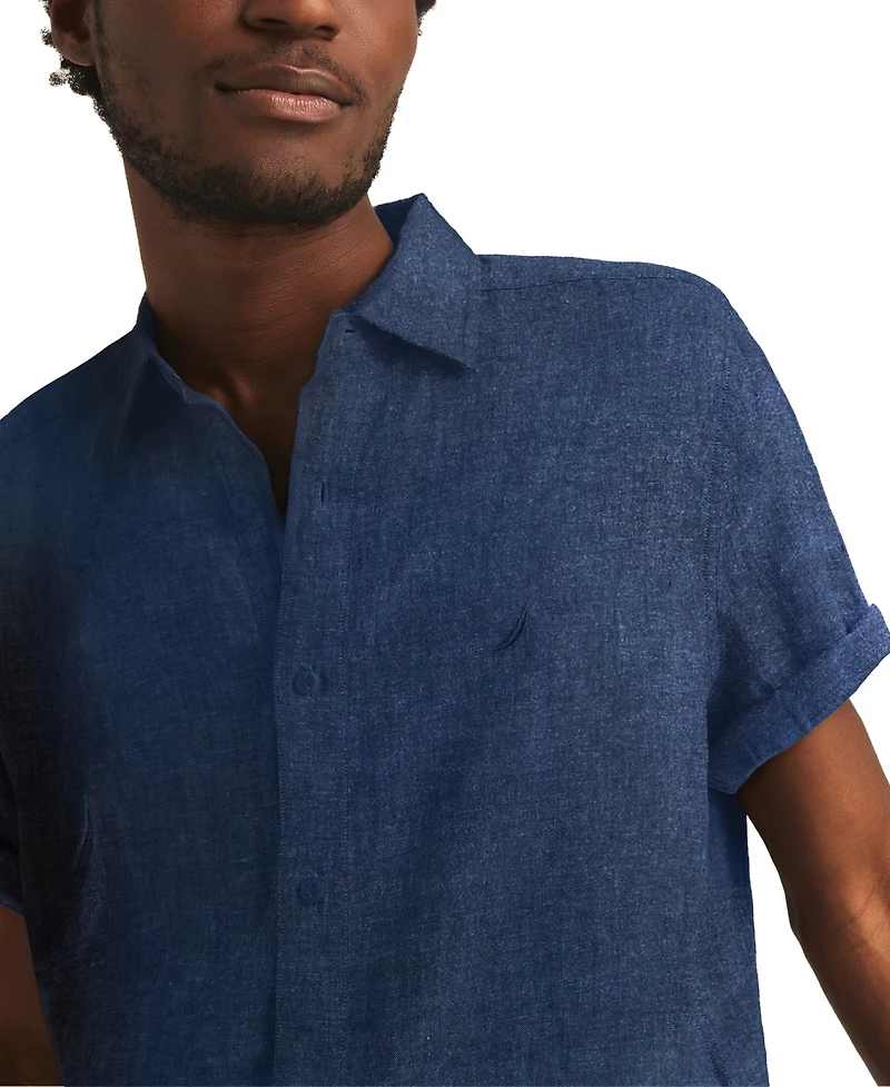 Nautica Men's Classic-Fit Solid Linen Short-Sleeve Shirt