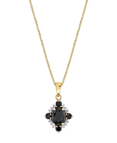 Macy's Onyx (1 ct. t.w.) & Diamond (1/10 ct. t.w.) Pendant Necklace in 10k Yellow Gold