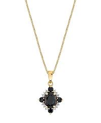 Macy's Onyx (1 ct. t.w.) & Diamond (1/10 ct. t.w.) Pendant Necklace in 10k Yellow Gold