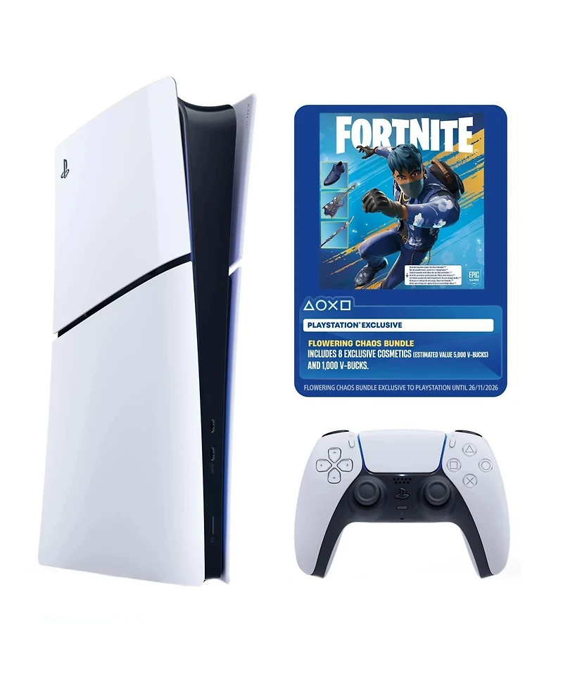 PlayStation 5 Digital Edition Slim Console Fortnite Flowering Chaos Bundle – White