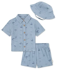 Huggies Baby Boys' Collared Neck Shirt, Shorts and Hat, 3-Piece Set