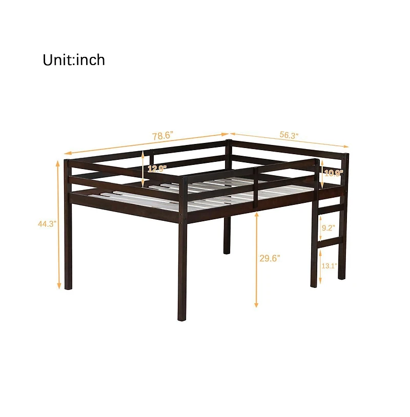 Cesicia Full Loft Bed with Ladder Rubber Wood Platform Underbed Storage and Guardrails