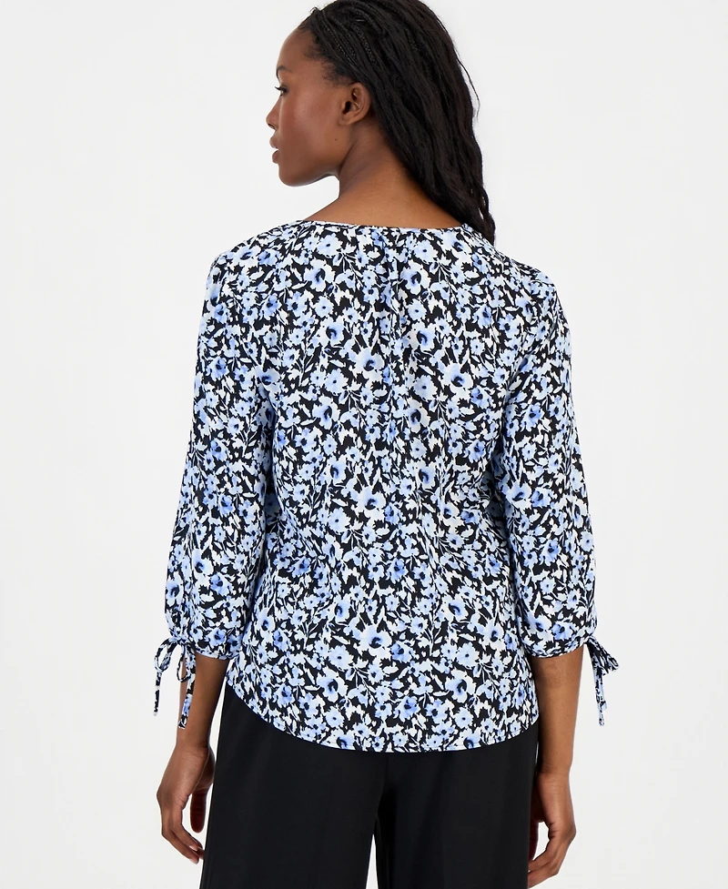 Anne Klein Essentials Petite Printed 3/4-Sleeve V-Neck Top