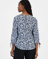 Anne Klein Essentials Petite Printed 3/4-Sleeve V-Neck Top
