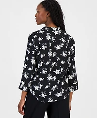 Anne Klein Essentials Petite Printed 3/4-Sleeve V-Neck Top