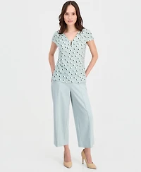 Anne Klein Essentials Petite Printed Keyhole Cap-Sleeve Top