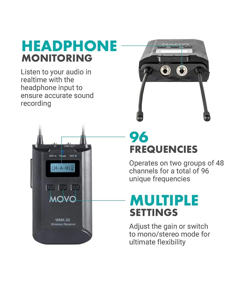 Movo Wmx-20-duo 48-Channel Uhf Wireless Lavalier Microphone System Compatible with Dslr Cameras