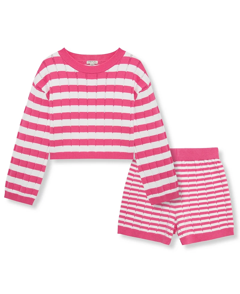 H by Habitual Girls' 7-16 Mixed Stripe Sweater and Shorts, 2-Piece Set
