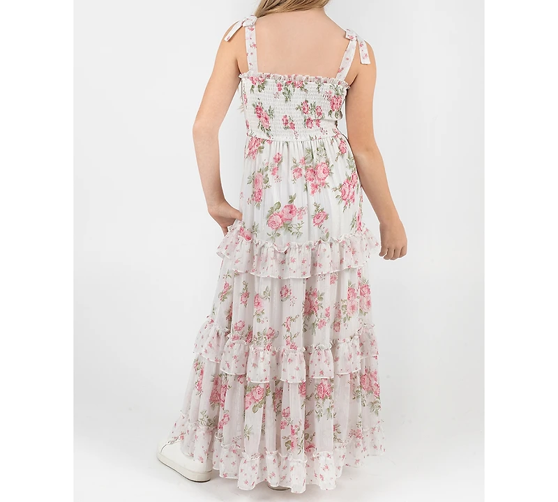 Rare Editions Girls' 7-16 Floral Chiffon Smocked Ruffle Dress