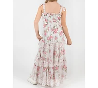 Rare Editions Girls' 7-16 Floral Chiffon Smocked Ruffle Dress