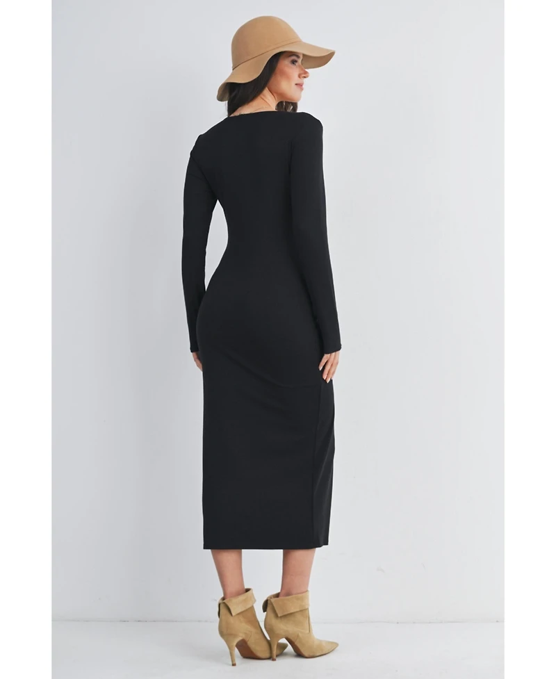 Hello Miz Maternity Long Sleeve Scoop Neck Midi Dress