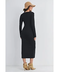 Hello Miz Maternity Long Sleeve Scoop Neck Midi Dress