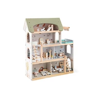 Slickblue Wooden Dollhouse Playset for Kids with 33 Furniture Pieces
