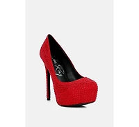 clarisse diamante faux suede high heeled pumps