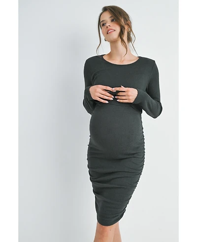 Hello Miz Maternity Long Sleeve Ribbed Side Ruched Nursing Dress