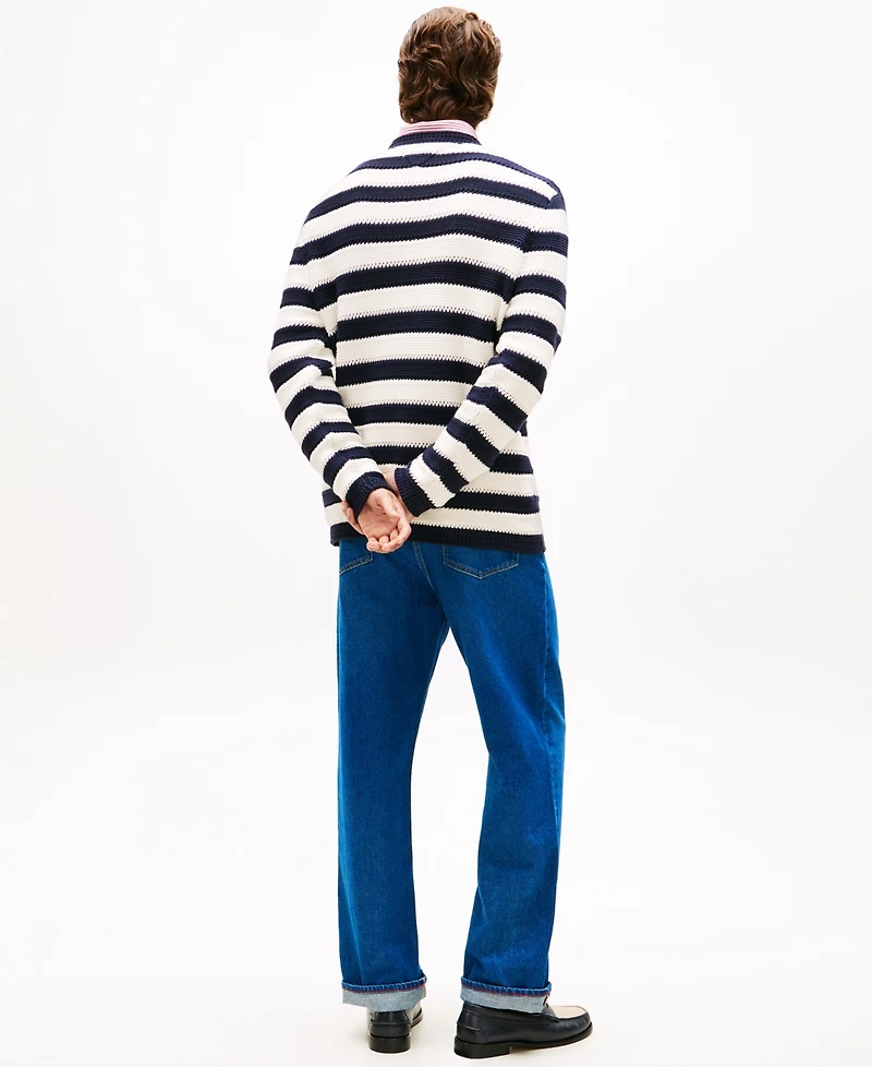Tommy Hilfiger Men's Crewneck Crochet Block Stripe Sweater