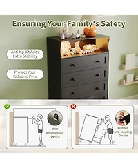 gaomon 5 Drawer Wooden Dressers for Bedroom with Led Lights & Charging Station