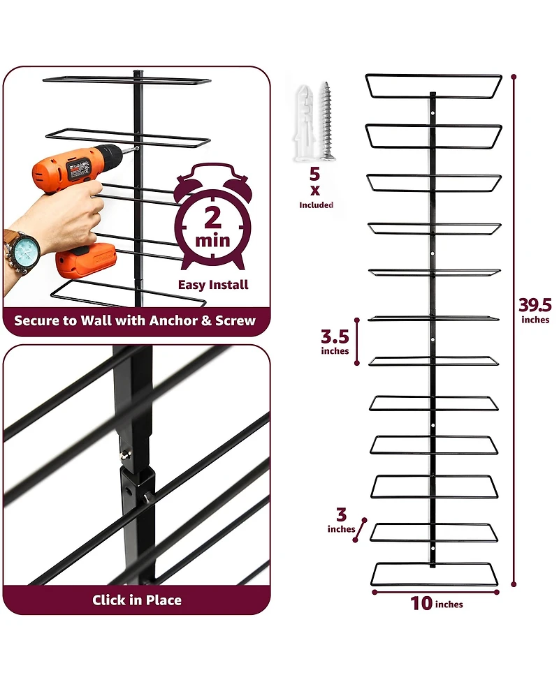 Sorbus 2 Pack Black Metal Wine Rack Bottle Holder - for Home Bar, Kitchen (Holds 24)