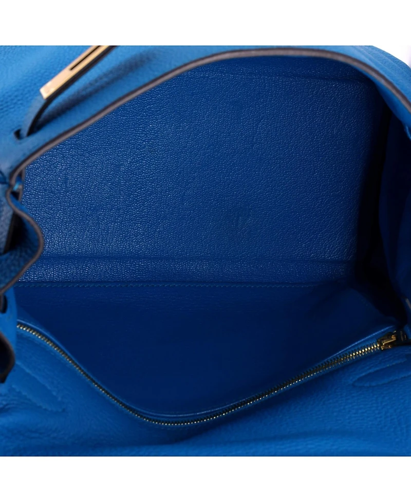 Pre-Owned HERMES Kelly Handbag Blue Togo with Gold Hardware