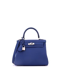 Pre-Owned HERMES Kelly Handbag Blue Togo with Palladium Hardware