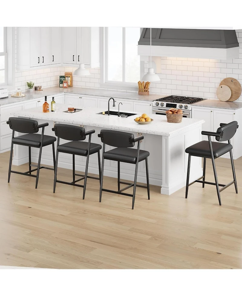 gaomon Bar Stools Set of 2, 26.5 in Upholstered Counter Height Bar Stools for 2 with Armrest, Wider Thickened Cushion, Bar Chairs with Backrest, Black