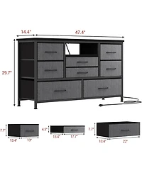 gaomon 8-Drawer Dresser Tv Stand with Led Lights and Charging Station