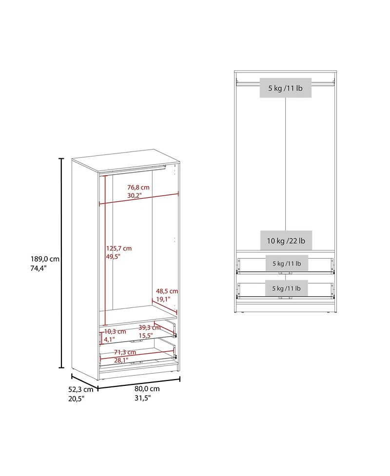 Fm Furniture Forest 2 Door Wardrobe with Hanging Rod and 2 Drawers, Wengue
