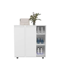 Fm Furniture Gitano Shoe Storage Cabinet, 2 Doors, 8 Enclosed Shelves, 3 Open Side Shelves, Freestanding Design, Entryway or Bedroom Use